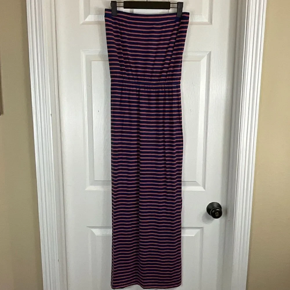 Madewell Womens Sz XS Weekend Blue Striped Strapless Maxi Dress Elastic Waist T2 - Picture 3 of 11